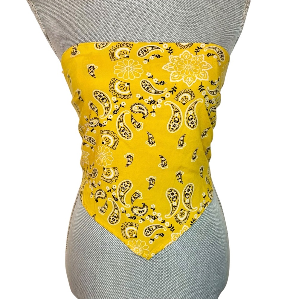 Hollister Yellow Paisley Strapless Smocked Tie-Back Bandana Tube Top